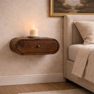 Artisan furniture mesa flutuante arredondada, acabamento cinza clássico