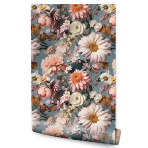 Papel de parede tecido flowers folhas plantas efeito 3d natur sala