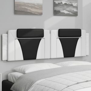 Almofadão de cabeceira 180 cm couro artificial branco e preto ptob9740