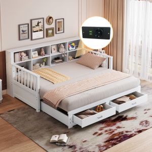 Sofá cama 90x190cm extensível com arrumação madeira – branco
