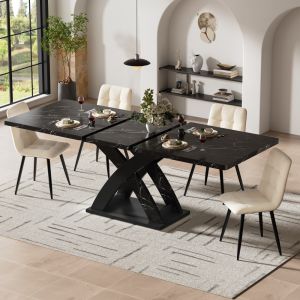 Mesa de jantar extensível para cozinha mdf preto 75x120x80cm