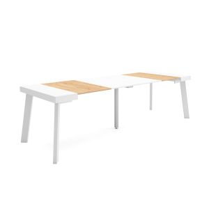 Mesa extensível, 58/262x90x73cm, carvalho e branco, pés de madeira rf3116