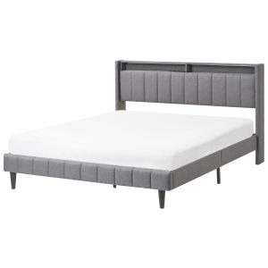 Cama dupla com LED tecido cinzento beaulieu