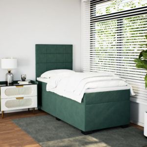vidaXL cama box spring con colchón terciopelo verde oscuro 90x200 cm