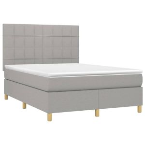 vidaXL cama box spring con colchón tela gris claro 140x200 cm