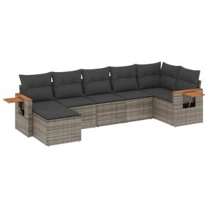 vidaXL set de sofás de jardín 7 piezas con cojines ratán pe gris