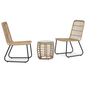 vidaXL set mesa y sillas de jardín 3 pzas ratán sintético color roble