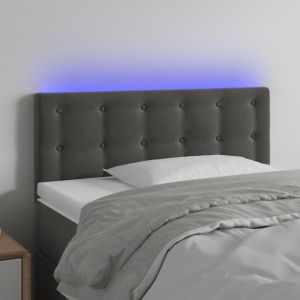 Cabeceira de cama c/luzes LED veludo 100x5x78/88cm cinza-escuro ptob9786