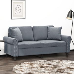 Sofá 2 lug. C/ almofadas decorativas 140 cm veludo cinza-escuro pt8662