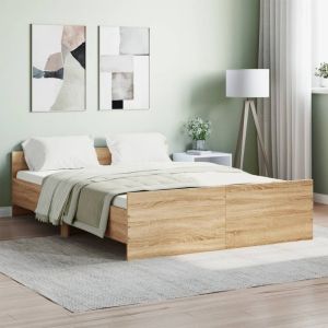 Cama c/ painéis de cabeceira e pés carvalho sonoma