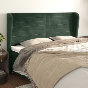 Cabeceira cama c/ abas veludo 163x23x118/128 cm verde-escuro ptob7867