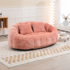 Sofá pufe em chenille rosa 2 lugares sem montagem 150 x 95 x 63 cm