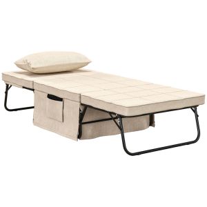 Poltrona convertível em cama 188x75x38 cm aço e poliéster color beige