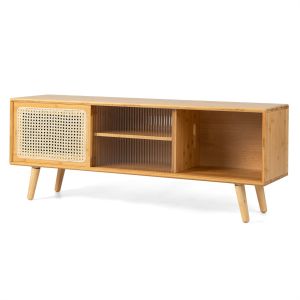 Móvel de tv - helloshop26 - móvel de tv - bambu - portas de rattan e vidro