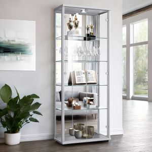 K-möbel vitrine cristal prateado 176x67x33 cm, espelho, LED, fechadura