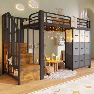Cama mezanino 90x200cm metal com gavetas e roupeiro preto