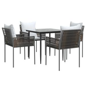 vidaXL juego comedor jardín 5 piezas y cojines ratán sintético y acero