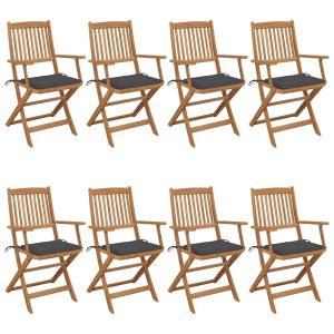Cadeiras de jardim dobráveis 8 pcs c/ almofadões acácia maciça