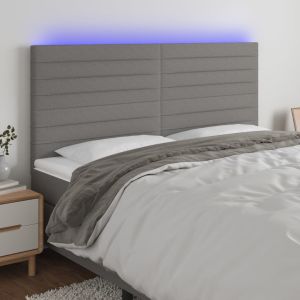 Cabeceira de cama c/ LED tecido 180x5x118/128 cm cinza-escuro ptob5813