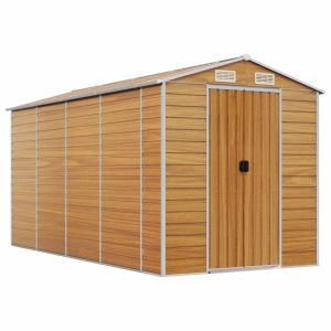 Abrigo de jardim 191x385x198 cm aço galvanizado castanho-claro
