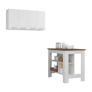 Conjunto de cozinha caLEDon, ilha de cozinha + móvel alto de parede