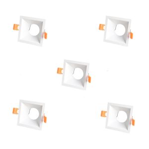 Pack 5 foco embutido confort quadrado branco wonderlamp 1xgu10 ø81mm
