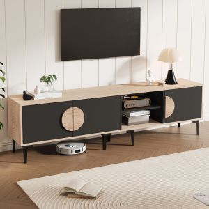 Móvel de tv madeira e preto 3 portas 49x180x35cm