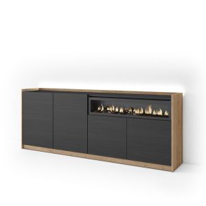 Aparador sala de jantar, 207x37x80cm, lareira eléctrica, LED rf4918