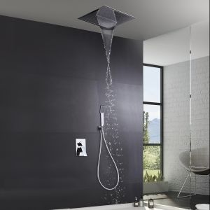 Kit de duche embutido cromado em aço e latão 3 vias 40x40