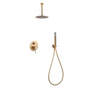 Kit duche embutido ouro escovado em aço e latão pvd 2 vias