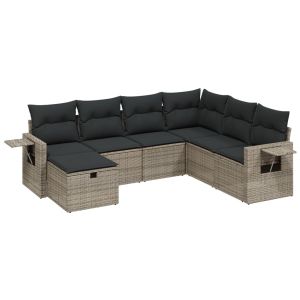 vidaXL set de sofás de jardín 7 piezas con cojines ratán pe gris