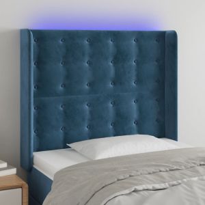 Cabeceira cama c/ luzes LED veludo 93x16x118/128 cm azul-escuro ptob8918