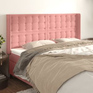 Cabeceira cama c/ abas veludo 183x16x118/128 cm rosa ptob9840