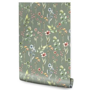 Papel de parede delicado não tecido de folhas de primavera para sala