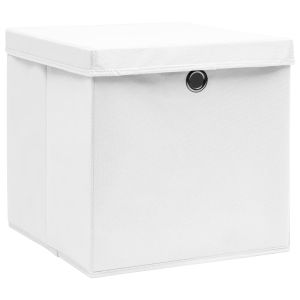 Caixas de arrumação com tampas 10 pcs 28x28x28 cm branco