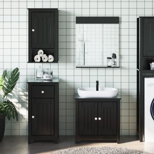 3 pcs conjunto de móveis para wc berg pinho maciço preto(sem lavatório)