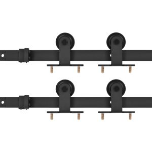 Kit de ferragens para porta de correr vidaxl, aço preto, 2 peças, 183 cm
