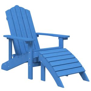vidaXL silla de jardín adirondack con reposapiés hdpe azul agua