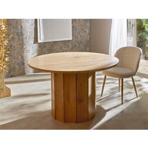 Mesa garai folheada a freixo, 120 cm de diâmetro x 75 cm de altura.