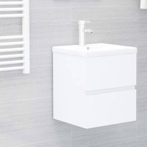 Armário de lavatório c/ lavatório embutido contraplacado branco ptr5114