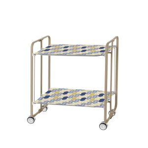 Carrinho de serviço dobrável bauhaus, armação metal cor areia, 2 bandejas