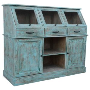 Aparador em madeira com 2 portas e 3 gavetas, azul, 129x45x106h cm