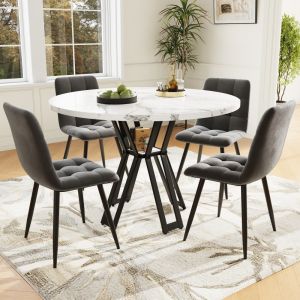 Conjunto mesa de jantar 5 peças redonda 100 cm branco e cinza