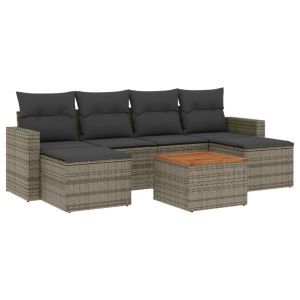 vidaXL set de sofás de jardín 7 piezas con cojines ratán pe gris