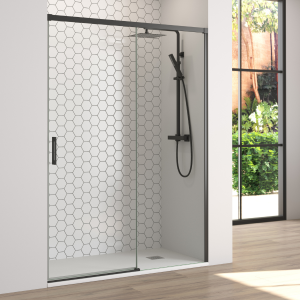 Ecrã de duche deslizante frontal 170 cm (adaptável 164-169cm) preto mate