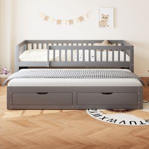 Cama de madeira maciça,90x200cm,totalmente fechada,cinza