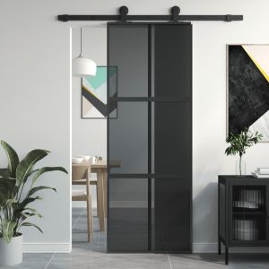 Porta deslizante 76x205 cm vidro temperado e alumínio preto ptxt6954