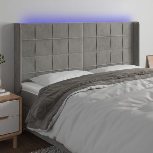 Cabeceira cama c/ luzes LED veludo 183x16x118/128cm cinza-claro ptob4039