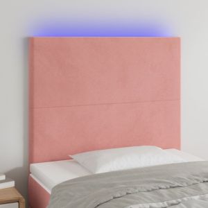 Cabeceira de cama c/ luzes LED veludo 100x5x118/128 cm rosa ptob5496