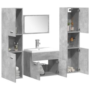 4 pcs conj. Móveis casa banho derivados madeira cinza cimento